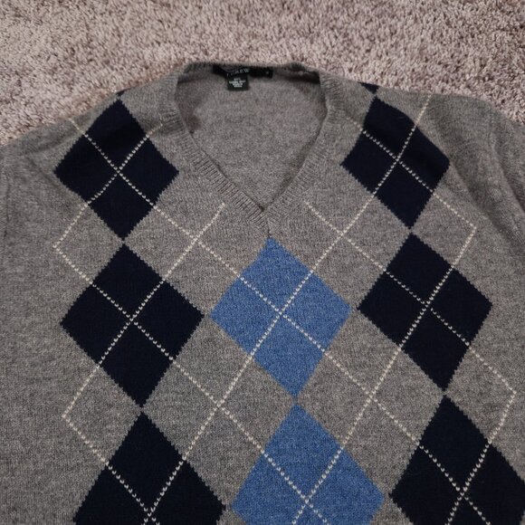 J. Crew Pullover Lambs Wool Argyle Sweater Mens Size XL Gray Blue Preppy - Picture 7 of 12